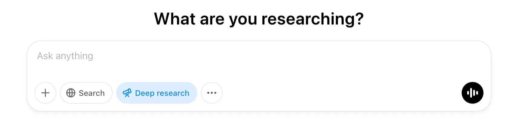 Kuva ChatGPT:n työkalun käyttöliittymästä. Deep Research painike on korostettuna.